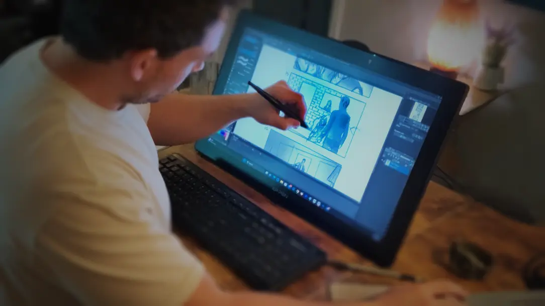 photo of a man drawing a storyboard